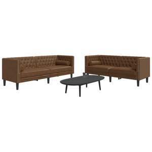 [3209300] 2-cz. wypoczynek Chesterfield z wałkami, brązowy, zamszowy