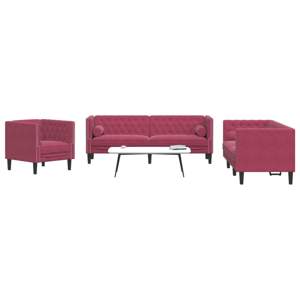 [3209285] 3-cz. wypoczynek Chesterfield z wałkami, bordowy, aksamit