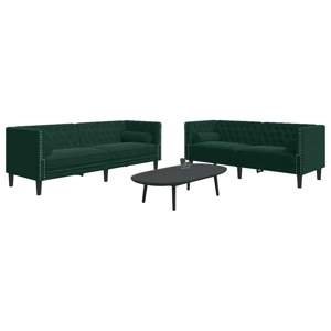 [3209293] 2-cz. wypoczynek Chesterfield z wałkami, ciemnozielony, aksamit