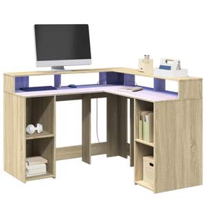 [3309449] Biurko z podświetleniem LED, dąb sonoma, 130x130x91 cm