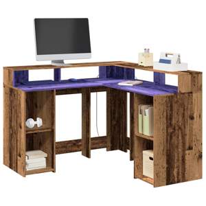 [3309454] Biurko z podświetleniem LED, stare drewno, 130x130x91 cm