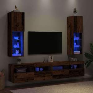 [857677] Szafki TV, z LED, 2 szt., stare drewno, 30,5x30x102 cm
