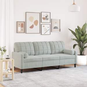 [3278229] 3-osobowa sofa z poduszkami, jasnoszara, 180 cm, aksamit
