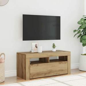 [856322] Szafka pod TV z oświetleniem LED, dąb artisan, 90x35x40 cm