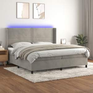 [3139523] Łóżko kontynentalne z materacem i LED, szare 200x200cm, aksamit