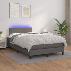 [3134097] Łóżko kontynentalne z materacem i LED, szara ekoskóra 120x200cm