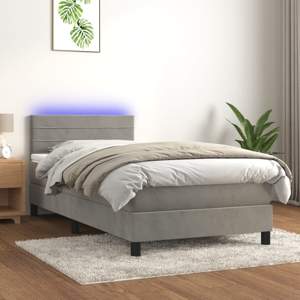 [3134441] Łóżko kontynentalne z materacem i LED, szare 90x200 cm, aksamit