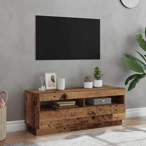 [856355] Szafka pod TV z oświetleniem LED, stare drewno, 100x35x40 cm