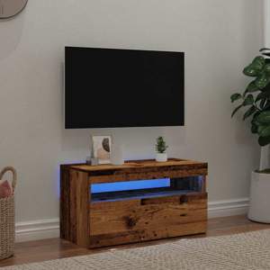 [856315] Szafka pod TV z oświetleniem LED, stare drewno, 75x35x40 cm