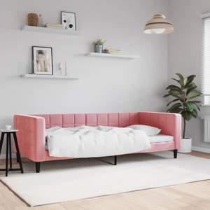 [354011] Sofa z funkcją spania, różowa, 90x200 cm, obita aksamitem