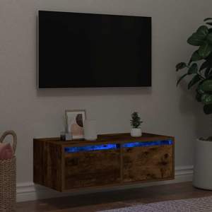 [860233] Szafka pod TV z LED, przydymiony dąb, 75x35,5x25 cm