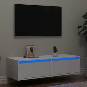 [860238] Szafka pod TV z oświetleniem LED, biała, 100x35,5x25 cm