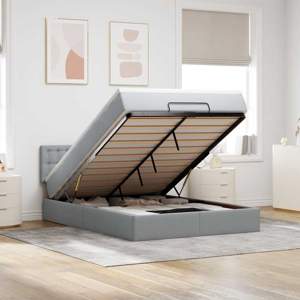 [3312471] Łóżko Ottoman z materacem i diodami LED Jasnoszary 140x190 cm