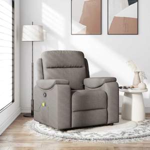 [4015697] Rozkładany fotel masujący, taupe, obity tkaniną