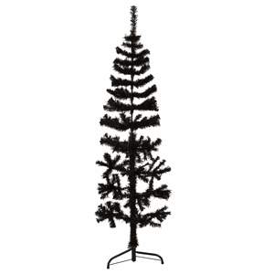 [344575] Smukła choinka połówka ze stojakiem, sztuczna, czarna, 150 cm