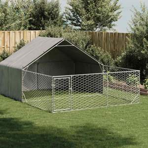 [3329241] Zewnętrzna buda dla psa z wybiegiem 4x3x1,9 m Stal ocynkowana