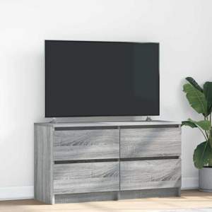 [861801] Szafka RTV Szara Sonoma 100x35x54 cm Drewno klejone