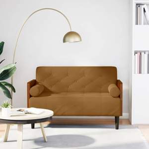 [4100604] Sofa dwuosobowa z poduszkami wałkowymi Brązowa 110 cm Aksamit