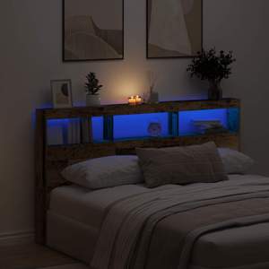 [863134] Zagłówek z półkami i LED, stare drewno, 180x17x102 cm