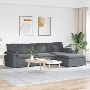 [3321070] Sofa modułowa z podnóżkiem i poduszkami ciemnoszara