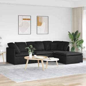 [3321299] Sofa modułowa z podnóżkiem i poduszkami Tkanina czarna