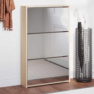 [243047] Szafka na buty z 3 półkami i lustrem, kolor dębu 63x17x102,5 cm