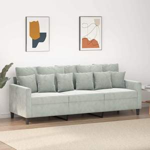 [359313] Sofa 3-osobowa, jasnoszara, 180 cm, tapicerowana aksamitem