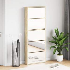 [273937] Szafka na buty z 5 półkami i lustrem, kolor dębu, 63x17x169,5