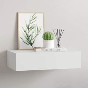 [330241] Półka ścienna z szufladą, biała, 40 x 23,5 x 10 cm, MDF