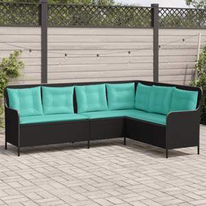 [369008] Sofa ogrodowa z poduszkami w kształcie litery L, czarny polirattan