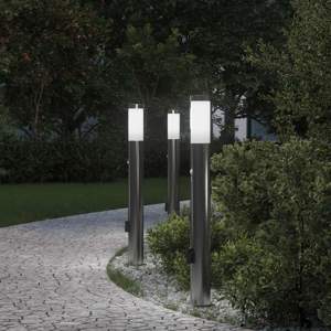 [4006020] Lampy słupkowe z czujnikiem i gniazdkiem, 3 szt., 80 cm, stal nierdzewna, IP44