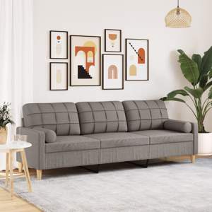 [3278208] 3-osobowa sofa z poduszkami, taupe, 210 cm, obita tkaniną