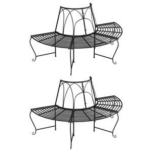 [3095717] Półokrągłe ławki pod drzewo, 2 szt., Ø159 cm, czarne, stalowe