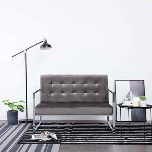 [282273] 2-osobowa sofa z podłokietnikami, ciemnoszara, chrom i aksamit