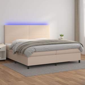 [3135848] Łóżko kontynentalne, materac i LED cappuccino 200x200 cm