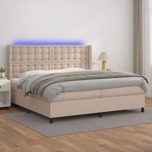 [3139408] Łóżko kontynentalne, materac i LED cappuccino 200x200 cm