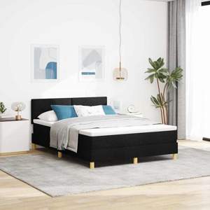 [3342438] Łóżko z sprężyną LED z paskami LED Czarny 140 x 190 cm tkanina