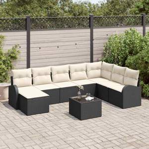 [3346167] Zestaw Sof na Ogród 9 szt. Czarny [Syntetyczny]: Rattan poli