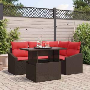 [3349000] Zestaw Sof na Ogród 5 szt. Brązowy i czerwony polirattan