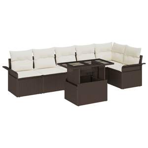 [3357031] Zestaw Sof na Ogród 7 szt. Brązowy [Syntetyczny]: Rattan poli