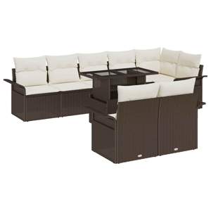 [3357041] Zestaw Sof na Ogród 9 szt. Brązowy [Syntetyczny]: Rattan poli