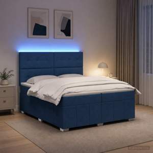 [3455688] Łóżko z box spring LED z materacem niebieski 200 x 200 cm
