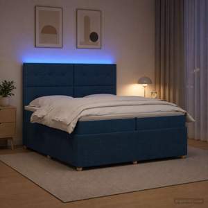 [3455943] Łóżko z box spring LED z materacem niebieski 200 x 200 cm