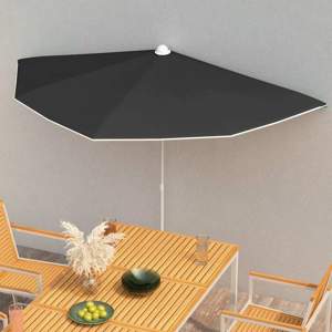 [315565] Półokrągły parasol ogrodowy na słupku, 180x90 cm, czarny