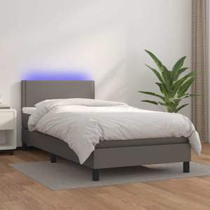 [3134133] Łóżko kontynentalne z materacem i LED, szara ekoskóra 80x200 cm
