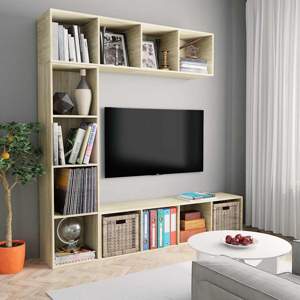 [278791] 3-cz. regał na książki/ półka pod TV, dąb sonoma, 180x30x180 cm