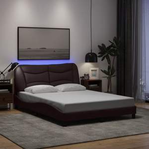 [3213693] Rama łóżka z LED bez materaca Hvar Ciemny brąz 120x200 cm Tkanina