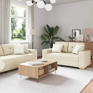 [3324687] Sofa 2 szt. Beżowy Tkanina lniana