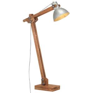 [320579] Lampa podłogowa, srebrna, E27, lite drewno mango