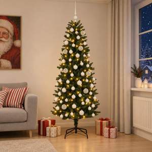 [3467161] Sztuczna choinka z bombkami 210 cm 300 LED Ciepła biel PE i PVC